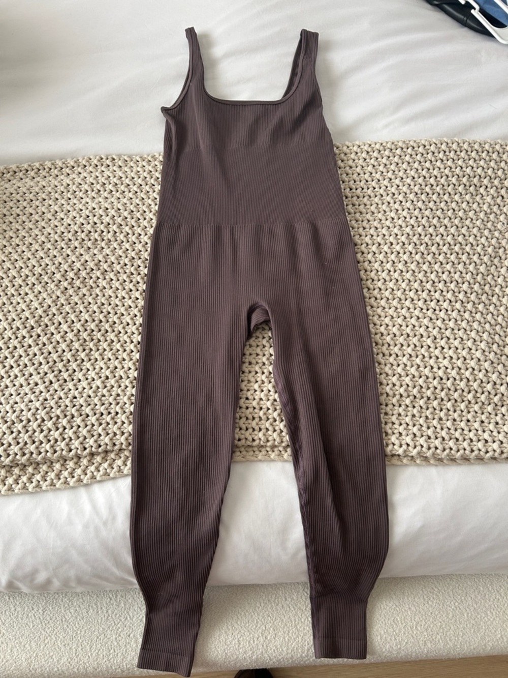 Ribbed Scoop-Neck Jumpsuit - Chocolate Brown